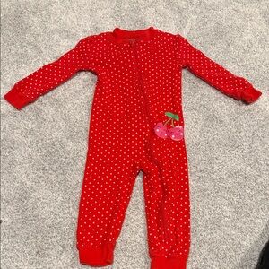 Little Me Red Polka Dot Footie with Cherry Design